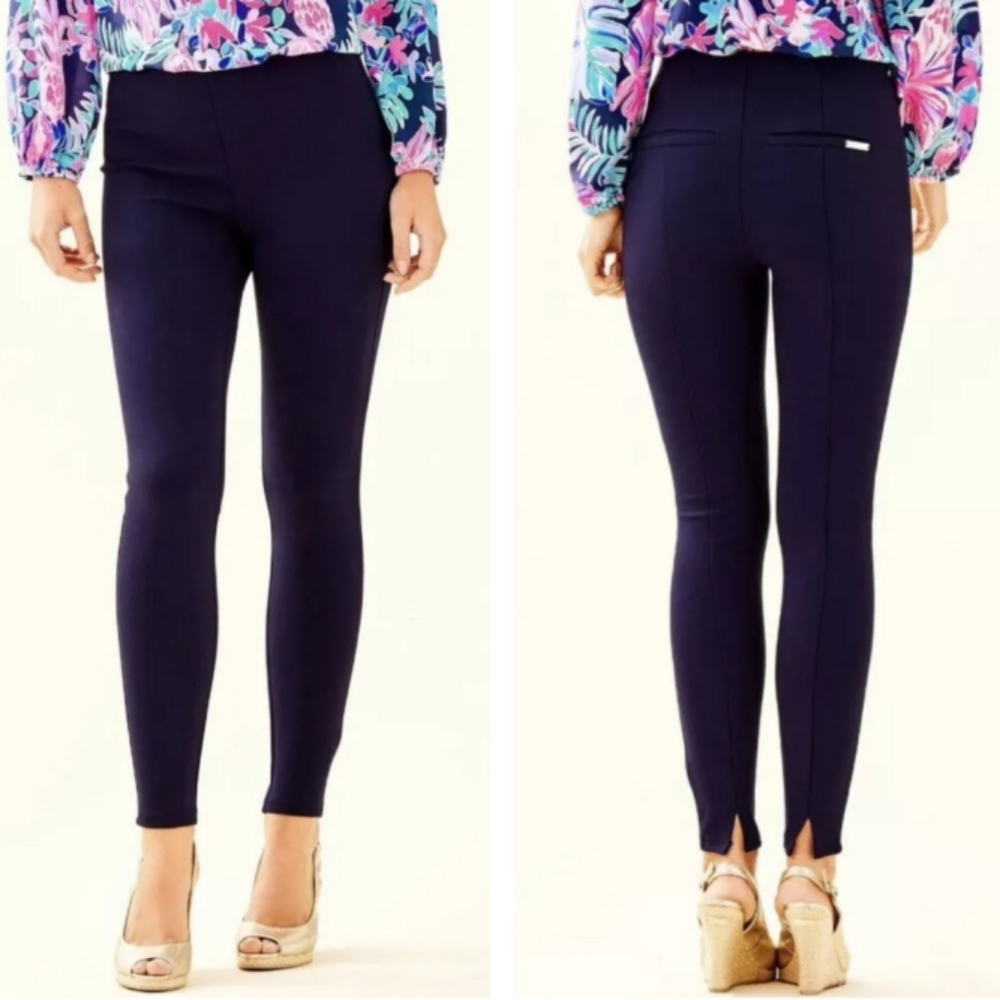 Lilly Pulitzer Nira Midnight‎ Navy Leggings Ponte Knit Fabric Size XS X-Small